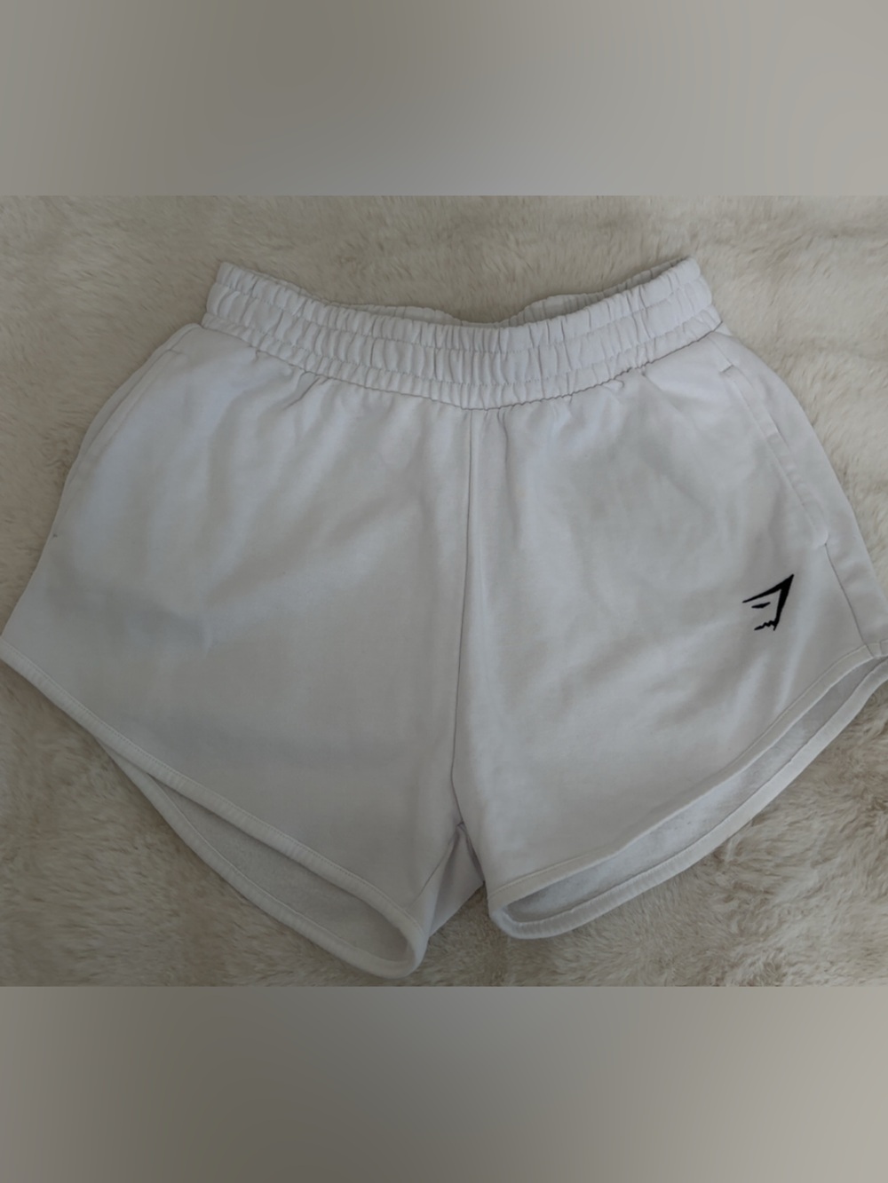 Gymshark White Fleece-Lined Shorts with Black Logo Tag